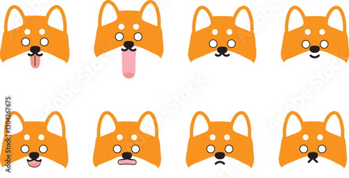 かわいい柴犬の驚き表情イラストセット
