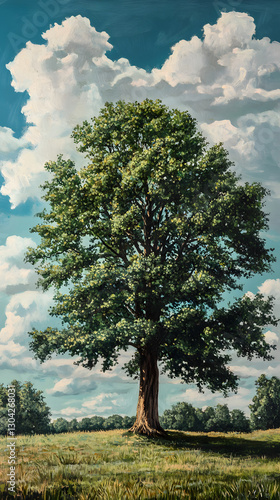 Obraz na płótnie Majestic Oak Tree Standing Tall in an Open Field w salonie