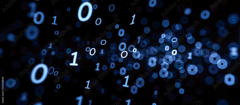 Binary code background with ones and zeros floating in dark space, digital data concept, abstract technology pattern, computer science theme Binary code background with ones and zeros floating in dark space, digital data concept, abstract technology pattern, computer science theme
