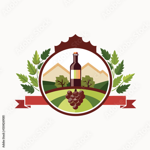 Wine leaf with bunch of grapes. Wine, winery logo or icon, or emblem. Label for menu design restaurant or cafe. minimalist logo, element. Vector illustration