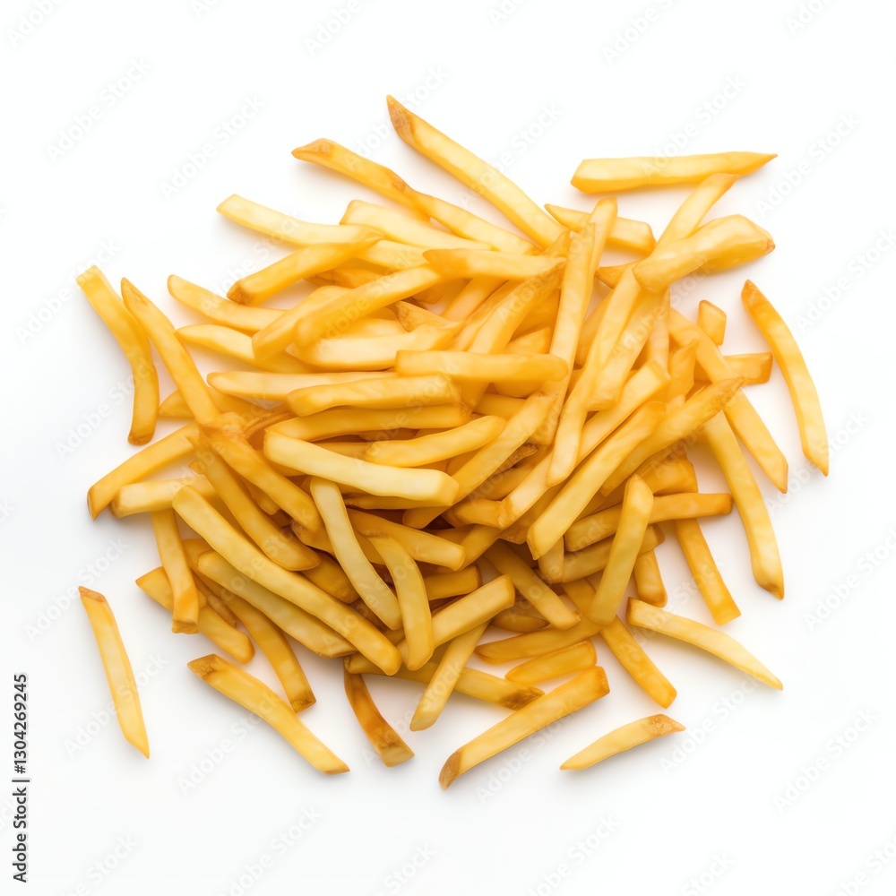 Golden, crispy french fries perfectly centered on a white background. Clean, professional product photo ideal for ads, blogs, and food marketing Golden, crispy french fries perfectly centered on a white background. Clean, professional product photo ideal for ads, blogs, and food marketing