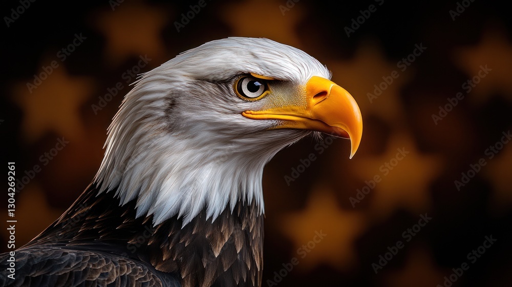 Fototapeta premium Majestic Bald Eagle Soaring Over American Flag Background