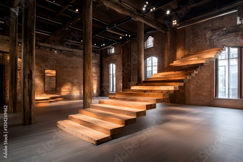 Wallpaper Mural Wooden Staircase in Industrial Space Torontodigital.ca