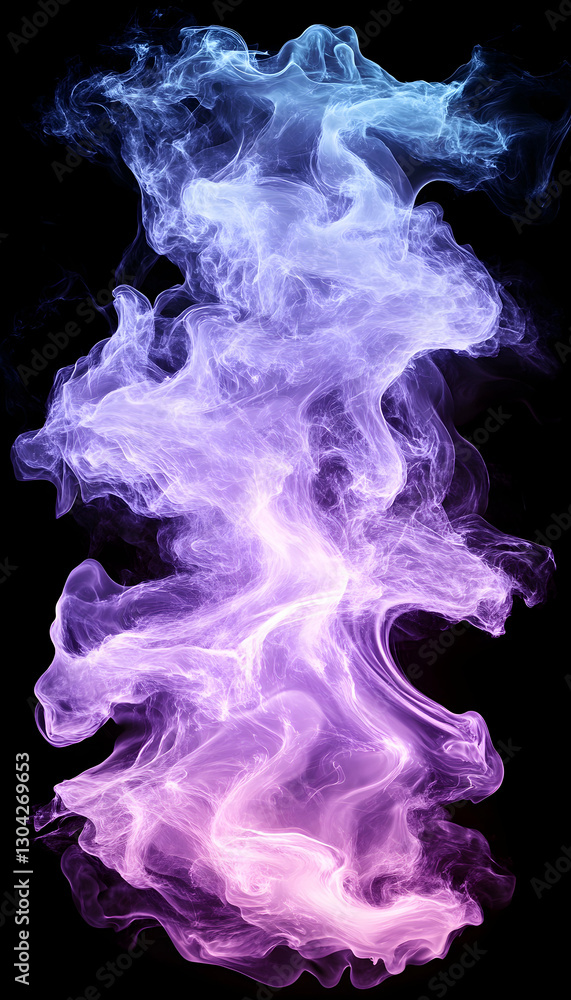 Fototapeta premium Colored smoke plume rising, swirling flow against black background