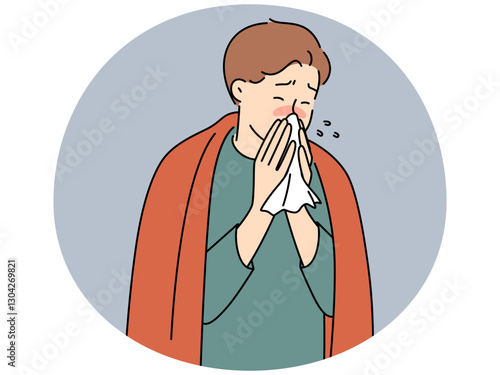 Sick man blow nose suffer from flu