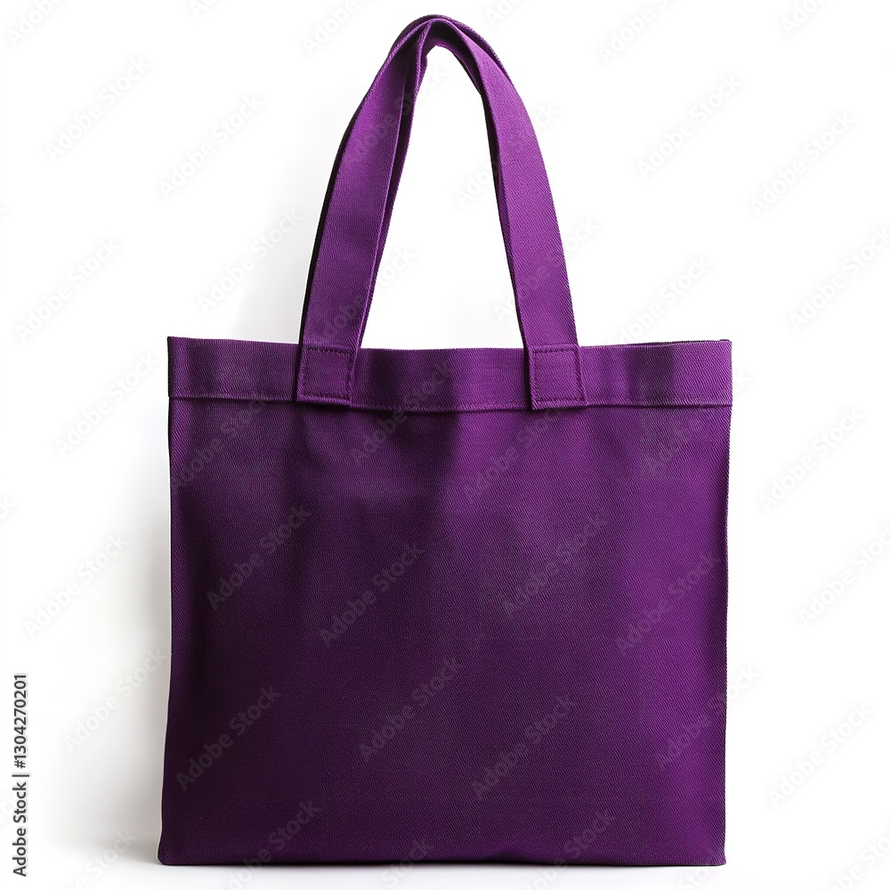 Purple Fabric Tote Bag with Two Handles on Plain White Background Purple Fabric Tote Bag with Two Handles on Plain White Background