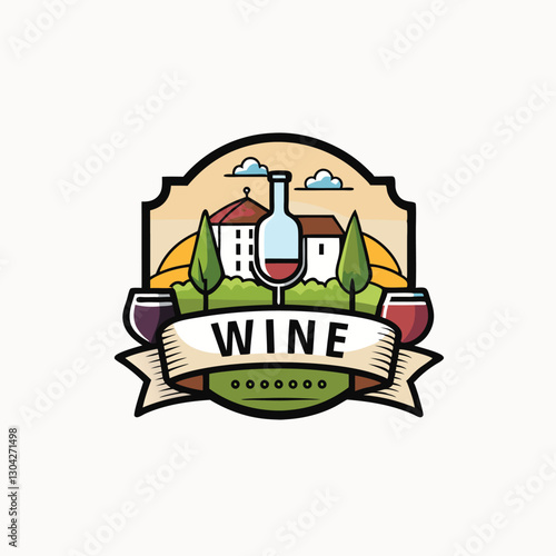Wine list retro illustration. wine, winery logo or icon, emblem, for wine shop label on yellow grunge background