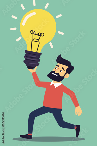 Creator Chasing Thief Holding Lightbulb, Concept of Intellectual Property Theft and Idea Stealing