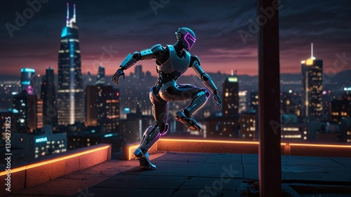 Agile Humanoid Robot Parkour in Neon-Drenched Metropolis