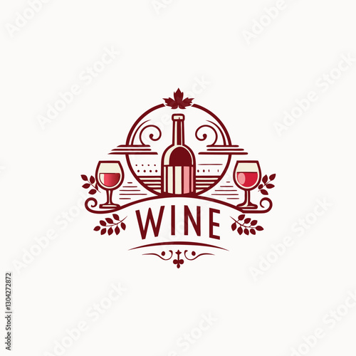 Decorative wine stickers in watercolor style .Wine shop logo template concept. Finest wine grunge stamp, wine bottle sticker, black isolated on white background