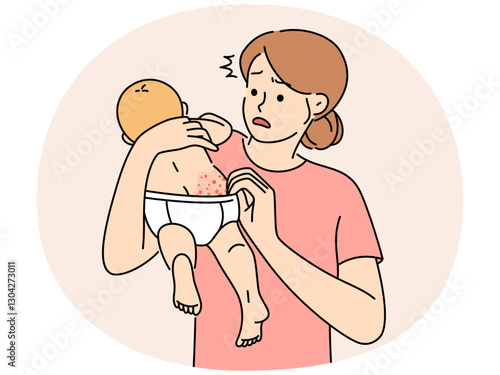 Anxious young mother confused with baby body rash