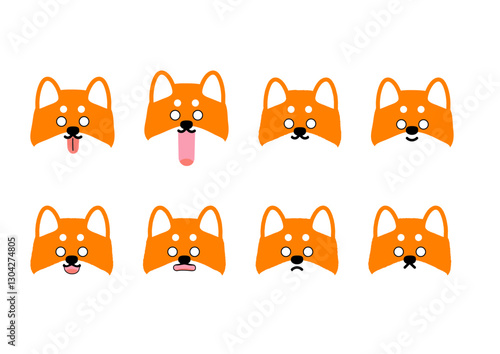 Cute Shiba Inu Surprised Expression Illustration Set