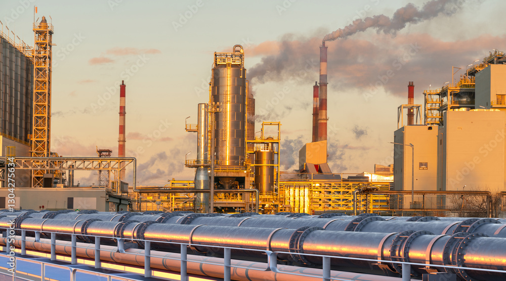 Metal pipelines leading to refineries