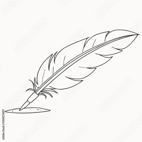 Bird feather outline. vintage Feather quill pen logo with black ink stroke, scratch icon, Isolated vector illustration
