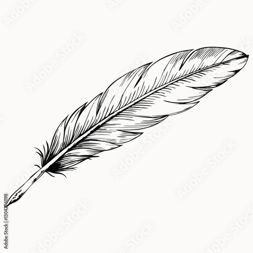 Bird feather outline. vintage Feather quill pen logo with black ink stroke, scratch icon, Isolated vector illustration