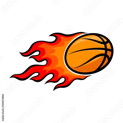 Flying Basketball with Fire Tail Illustration Cartoon Vector