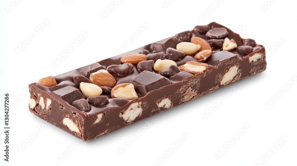 Chocolate bar revealing rich blend of nuts and chocolate chips, delivering indulgent flavor layers and satisfying crunch for dessert enthusiasts Chocolate bar revealing rich blend of nuts and chocolate chips, delivering indulgent flavor layers and satisfying crunch for dessert enthusiasts