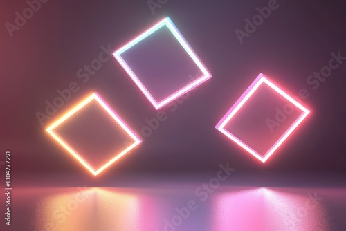 3D minimalistic floating squares with soft neon glow for clean, modern branding mockup.