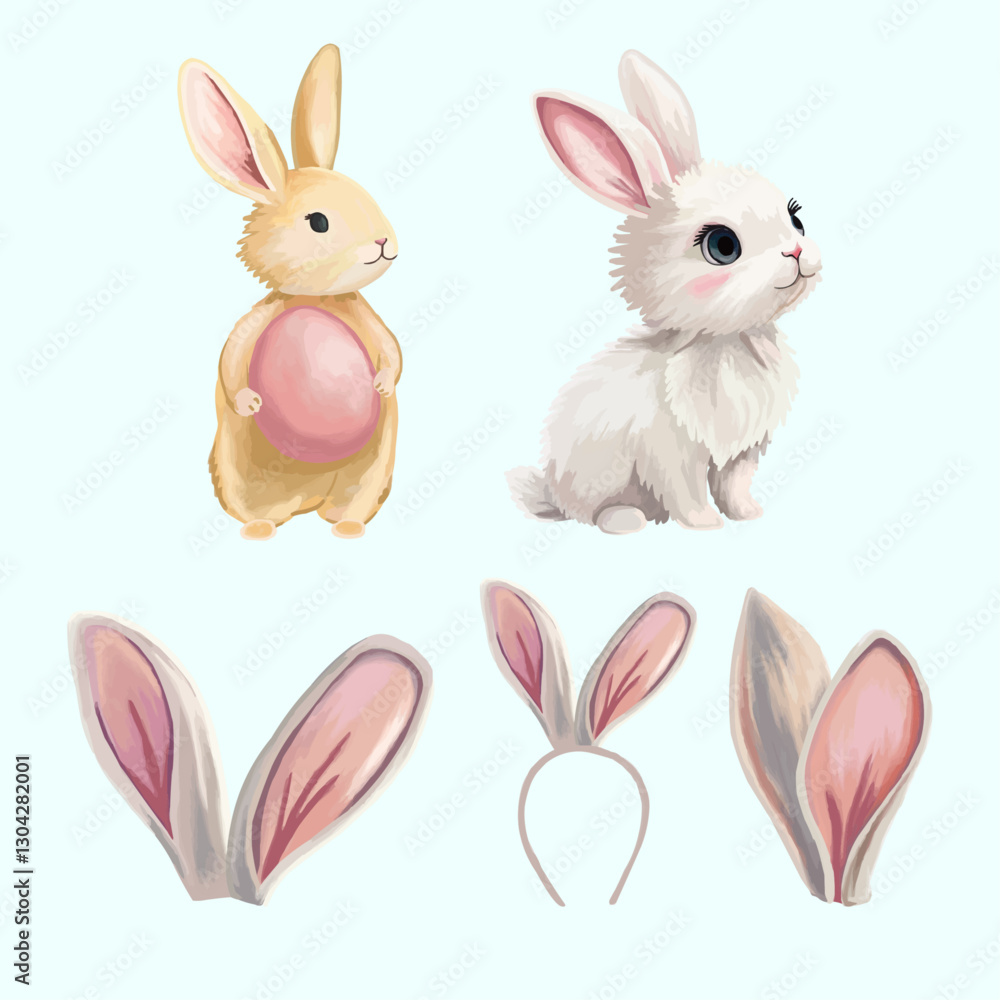 Fototapeta premium Easter cute bunny Rabbit ears Bunny with an egg