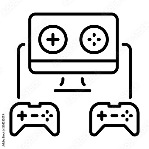 A line style icon of gaming screen with two gamepads 