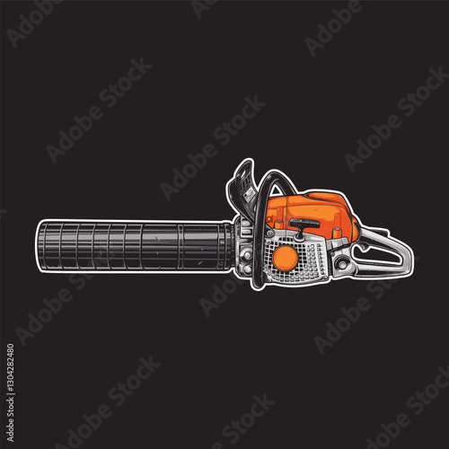 Vintage Black and White Chainsaw with Suppressor Vector Illustration