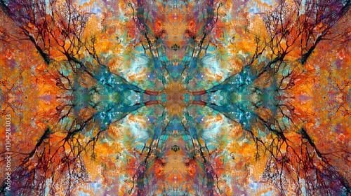 Abstract Autumnal Art with Vibrant Orange Teal and Red Hues