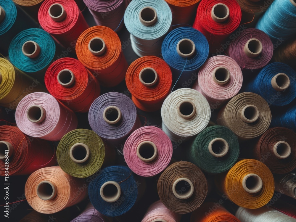 Colorful Spools of Thread Arranged in a Close-Up Top View Colorful Spools of Thread Arranged in a Close-Up Top View