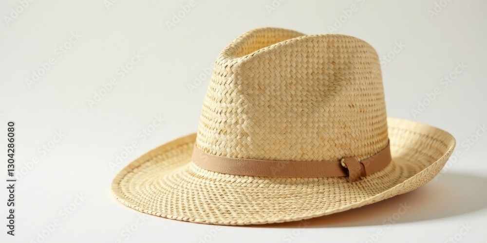 A Light Beige Straw Hat with a Tan Band, Perfect for Summer Days A Light Beige Straw Hat with a Tan Band, Perfect for Summer Days
