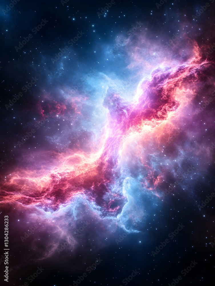 Obraz premium Cosmic Nebula Glowing Clouds Collide in Deep Space