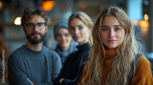 A group of smiling young people standing together indoors