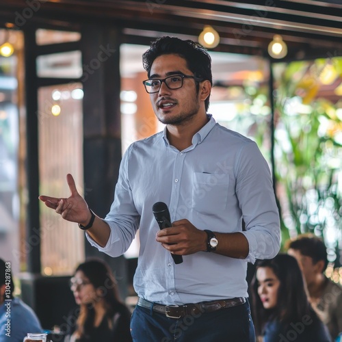 a startup founder pitching an idea to investors