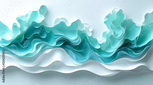 Wallpaper Mural Serene teal paper waves gently flowing across white background. AI Generated Torontodigital.ca