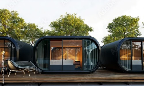 Modern Capsule Hotel Design: Eco-Friendly Oval Pods in Nature