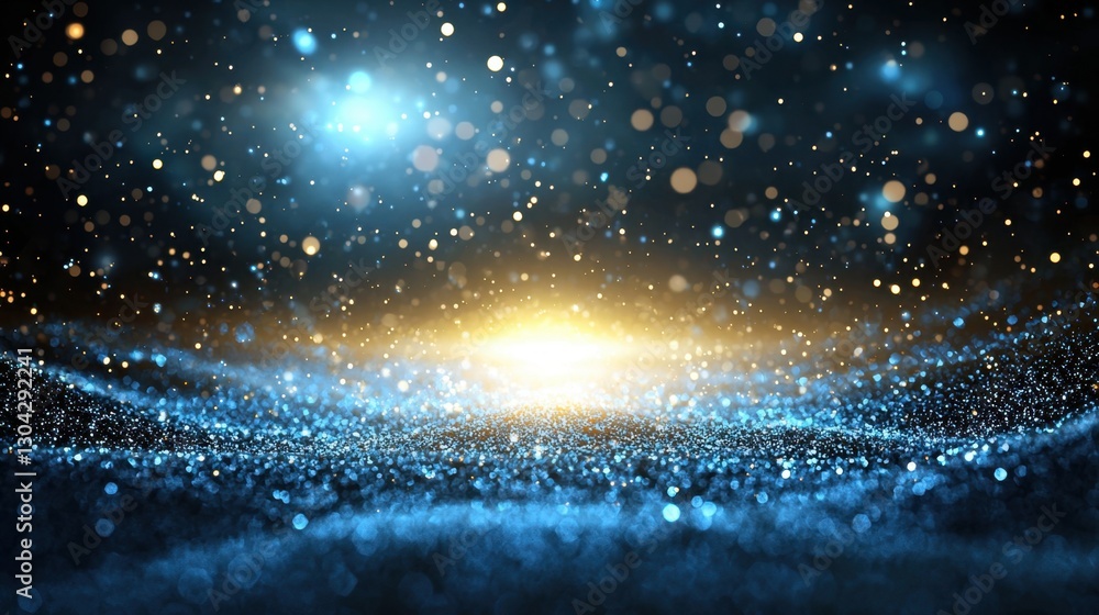 Naklejka premium A blue and yellow starry sky with a bright sun in the middle