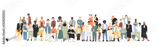 Different people stand side by side together.