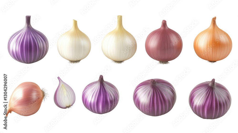 Variety of onions displayed together showcasing different colors and shapes in a well-lit kitchen setting Variety of onions displayed together showcasing different colors and shapes in a well-lit kitchen setting