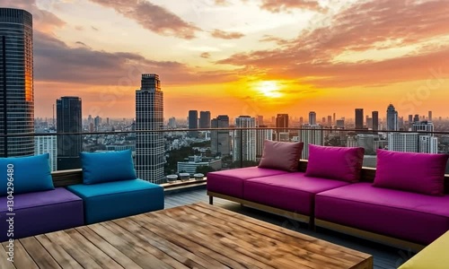 Rooftop Relaxation: Cityscape Sunset View