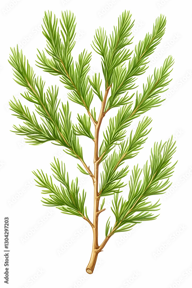 Illustrated larch branch, isolated on white background Illustrated larch branch, isolated on white background