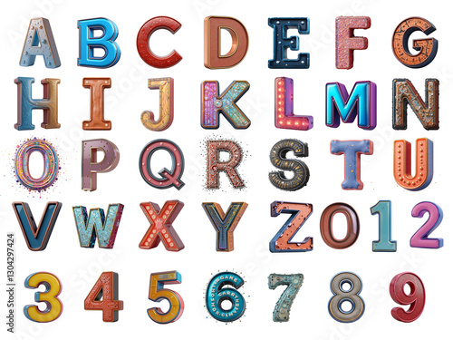 Comic retro font style 3D rendering Letter 'A to Z' Isolated on png