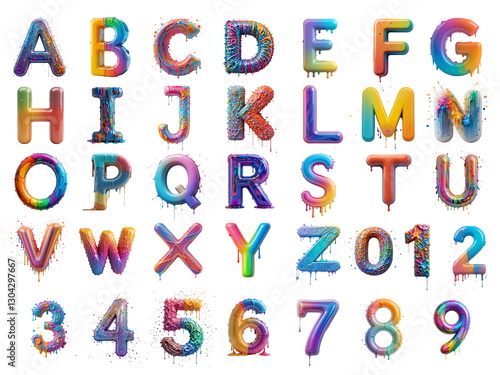 Color Dripping style 3D rendering Letter 'A to Z' Isolated on png