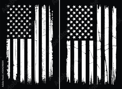 Distressed Vertical American Flag Grunge Vector Set