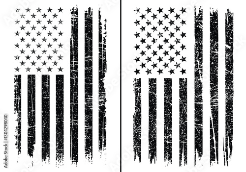 USA Grunge Flag Set – Distressed American Flag Vector Design
