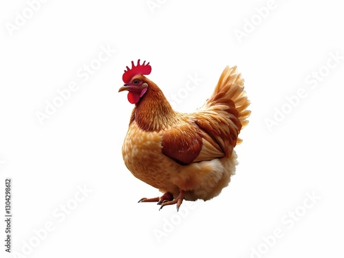 Free range chicken isolated on white background. Chickens can live in a more natural environment for protect biodiversity and reduce greenhouse gas emissions. Organic healthy meat concept photo