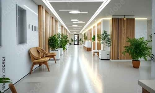 Serene Modern Hospital Corridor Design:  A Tranquil and Healing Environment