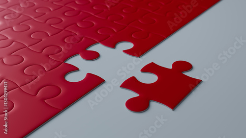 Red Puzzle Challenge: Finding the Missing Piece on Grey Background