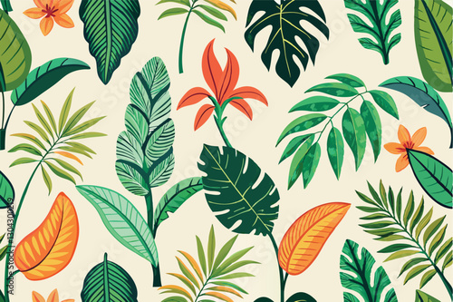 Tropical leaves pattern. Summer floral pattern looking like unfinished watercolors, perfect for textiles and decoration Isolated vector illustration