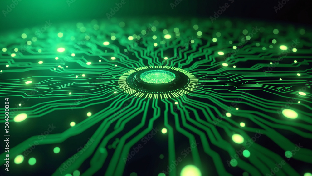 Fototapeta premium Abstract Green Digital Circuit Board with Glowing Connections