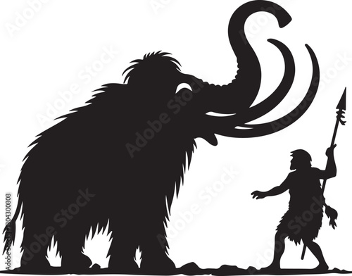 mammoth and caveman silhouette