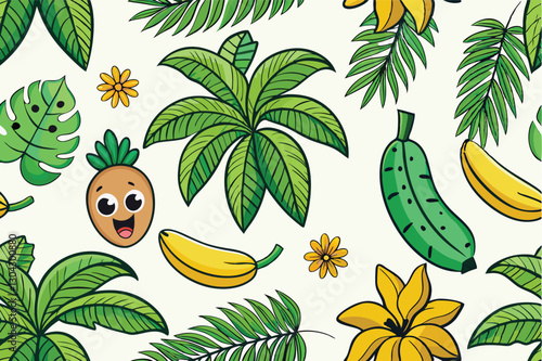 Tropical leaves pattern. Summer floral pattern looking like unfinished watercolors, perfect for textiles and decoration Isolated vector illustration