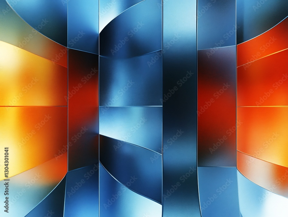 Fototapeta premium Abstract orange blue metallic curves dynamic composition. AI Generated